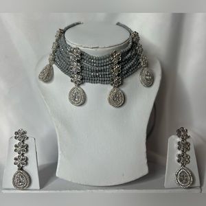 Grey color hydro beads with American Diamond (CZ) choker set